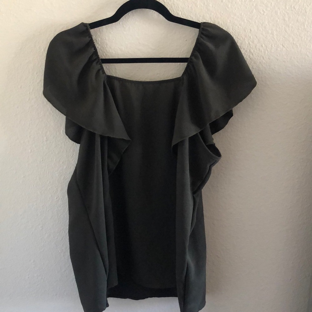 Olive flutter sleeve off the shoulder blouse